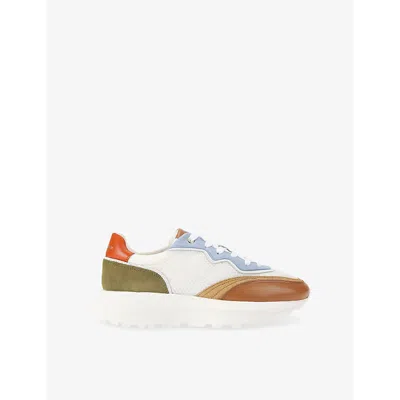 Kurt Geiger Mens  London Goodwin Colour-block Panelled Low-top Leather Trainers In White/oth
