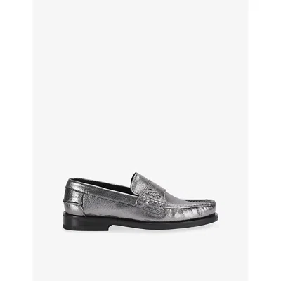 Kurt Geiger Mens Lombard Leather Loafers Gunmetal Eur 46 / 12 Uk In Silver