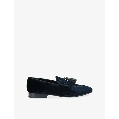 Kurt Geiger Mens Bedford Tassel Velvet Loafers Navy Eur 43 / 9 Uk In Blue