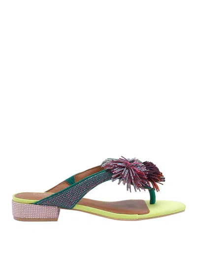 Kurt Geiger Metal Pom Pom T-bar Flat Sandals In Multi