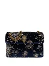 Kurt Geiger Mini Bead-embellished Velvet Shoulder Bag In Blue