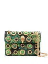 Kurt Geiger Ornate Green Floral Jacquard Shoulder Bag With Gold Accents In Brown