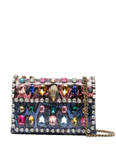 Kurt Geiger Mini Kensington Jewelled Snake-print Shoulder Bag In Blue