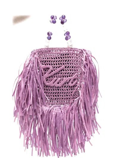 Kurt Geiger Fringe-trimmed Beaded-handle Tote Bag In Purple