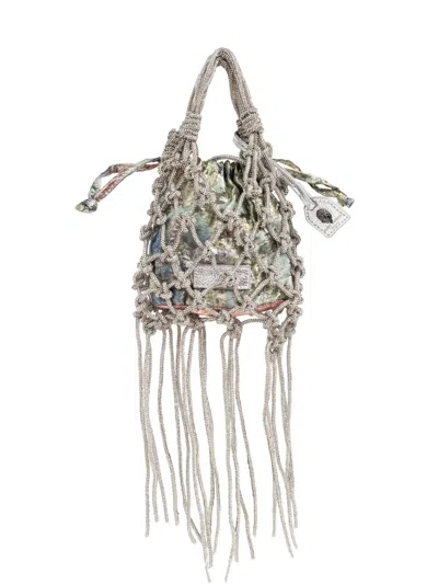 Kurt Geiger Mini Macramé Crystal Tote Bag In Silver