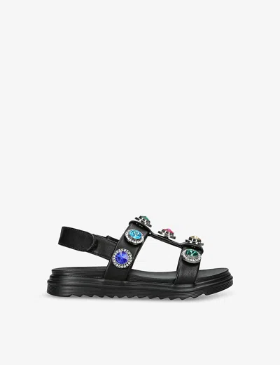 Kurt Geiger Kids' Mini Orson Crystal-embellished Suede Sandals 6-7 Yea In Black/comb