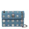 Kurt Geiger Mini Velvet Kensington Embellished Shoulder Bag In Blue