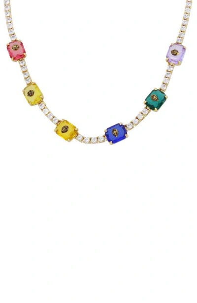 Kurt Geiger Mixed Color Crystal Tennis Necklace In Gold