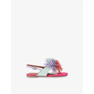 Kurt Geiger Mult/other Kids' Mini Pom Pom T-bar Suede Sandals Eur 28 / 10 Uk In Multi