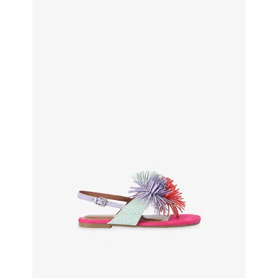Kurt Geiger Mult/other Kids' Mini Pom Pom T-bar Suede Sandals Eur 33 / 1 Uk In Multi