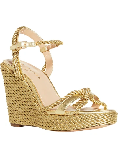 Kurt Geiger Neile Womens Faux Leather Ankle Wrap Wedge Sandals In Gold