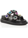 Kurt Geiger Orson Crystal Womens Leather Slip On Slide Sandals In Black