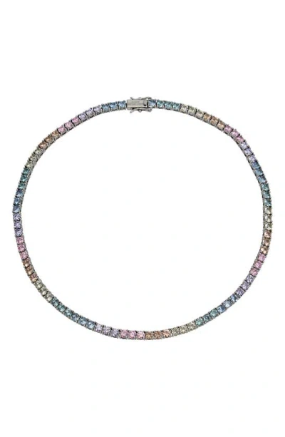 Kurt Geiger Pastel Cubic Zirconia Tennis Necklace In Multi/silver