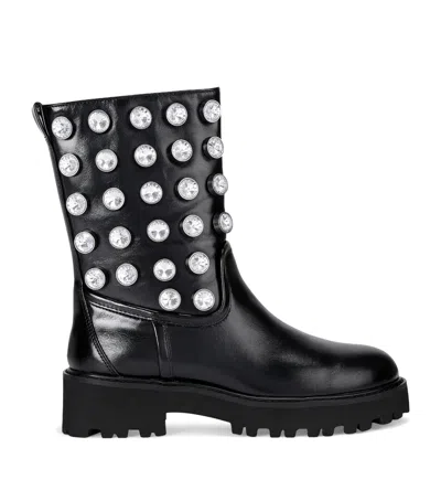 KURT GEIGER PATENT LEATHER EMBELLISHED OCTAVIA ANKLE BOOTS