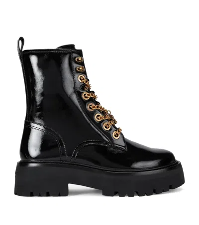 KURT GEIGER PATENT LEATHER MATILDA ANKLE BOOTS