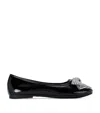 Kurt Geiger Patent Leather Mini Eagle Bow Ballet Flats In Black