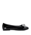 Kurt Geiger Patent Leather Mini Eagle Bow Ballet Flats In Black