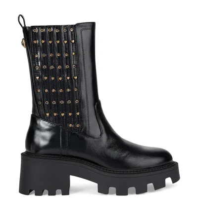 KURT GEIGER PATENT LEATHER STUDDED CHELSEA ANKLE BOOTS