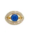 Kurt Geiger Pave & Blue Crystal Evil Eye Cocktail Ring In Gold Tone In Blue/gold