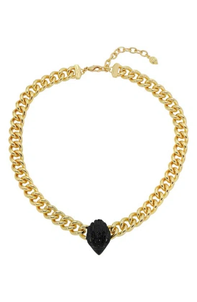 Kurt Geiger Pavé Eagle Collar Necklace In Black/ Yellow Gold