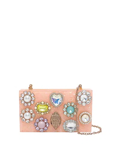 Kurt Geiger Peach Crystals Box Clutch In Nude