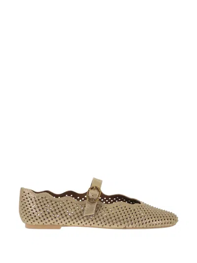 Kurt Geiger Perforated Buckle Leather Ballet Flats In Gold