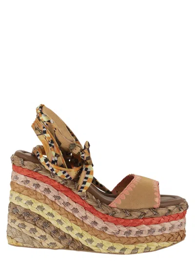 Kurt Geiger Platform Wedge Sandals With Woven Sole And Printed Ties In Multi
