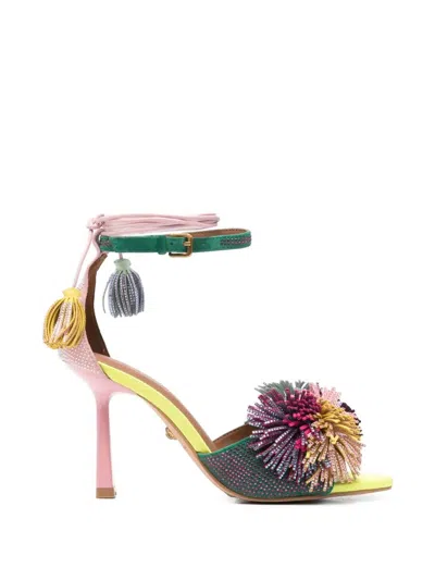 Kurt Geiger Pom Pom Ankle Tie Sandal Suede Leather In Multi