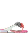 Kurt Geiger Womens Mult/other Pom Pom T-bar Embellished Flat Suede Sandals Eur 37 / 4 Uk In Rosa