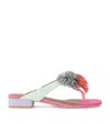 Kurt Geiger Womens Mult/other Pom Pom T-bar Embellished Flat Suede Sandals Eur 37 / 4 Uk