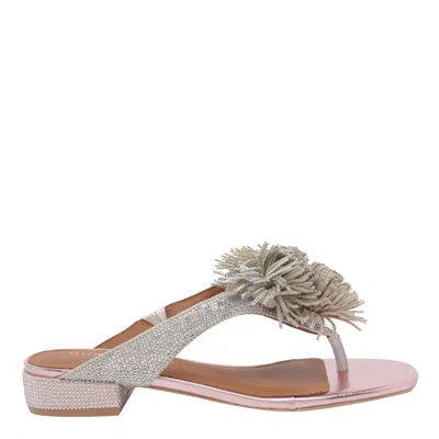 Kurt Geiger Pom Pom T-bar Flat Sandals In Silver