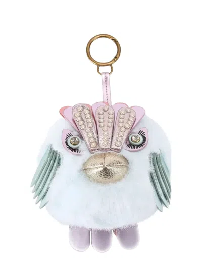 Kurt Geiger Pompom Eagle Charm Keyring In Purple