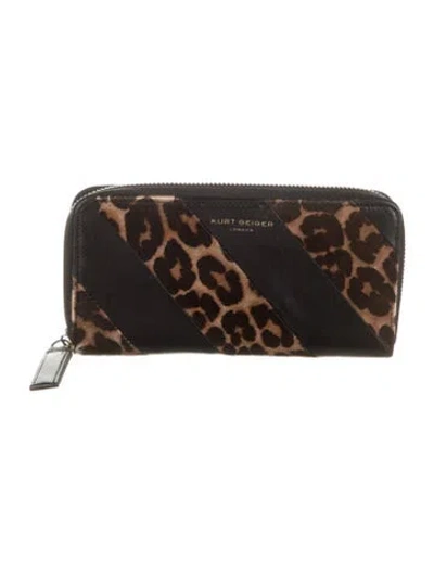 Pre-owned Kurt Geiger Ponyhair Animal Print Continental Wallet In Black