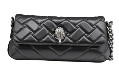 Kurt Geiger Quilted Black Handbag With Decorative Clasp And Chain Strap In Gray