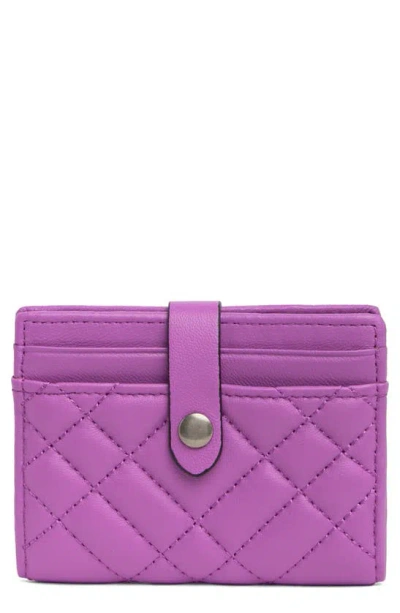 Kurt Geiger Quilted Card Case In Purple Leather