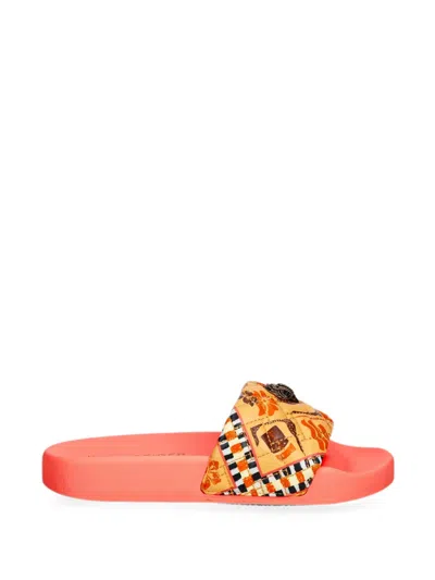 Kurt Geiger Quilted Eagle-plaque Slides In Orange