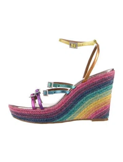 Pre-owned Kurt Geiger Raffia Colorblock Pattern Sandals In Blue