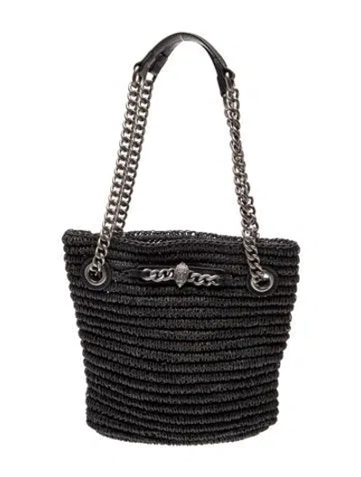 Pre-owned Kurt Geiger Raffia Shoulder Bag In Black