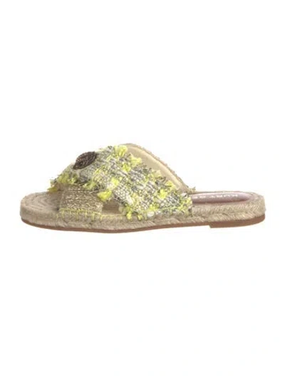 Pre-owned Kurt Geiger Raffia Tweed Pattern Slides In Multi