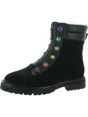 KURT GEIGER RAINBOW BOBBY WOMENS SUEDE EMBELLISHED COMBAT & LACE-UP BOOTS