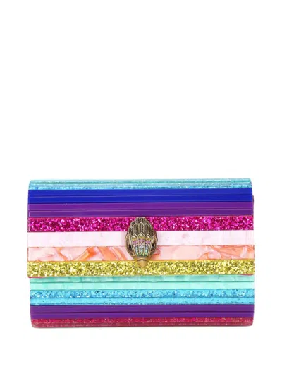 Kurt Geiger Rainbow Stripe Bird Clasp Clutch In Pink