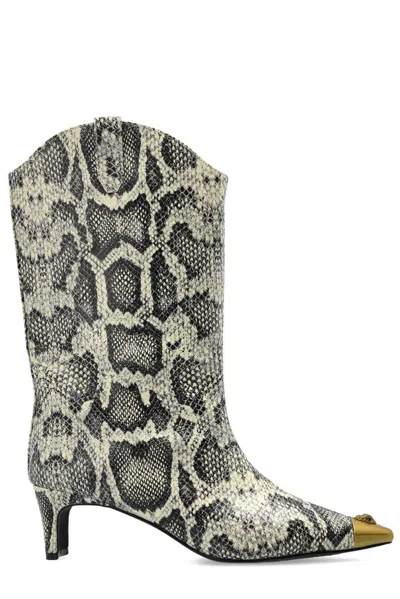 Kurt Geiger Women's Regent Snip Toe High Heel Snake Embossed Boots In Beige