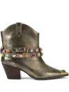 Kurt Geiger Womens Regent Crystal-embellished Heeled Leather Ankle Boots Bronze C In Gold