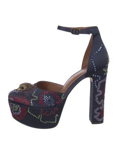 Pre-owned Kurt Geiger Satin Floral Print Pumps In Blue