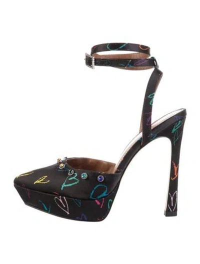 Pre-owned Kurt Geiger Satin Graphic Print Pumps In Brown