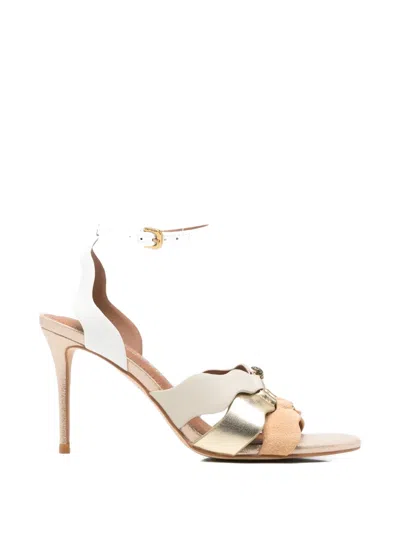 Kurt Geiger Scalloped-edge Buckled Sandals In Gold