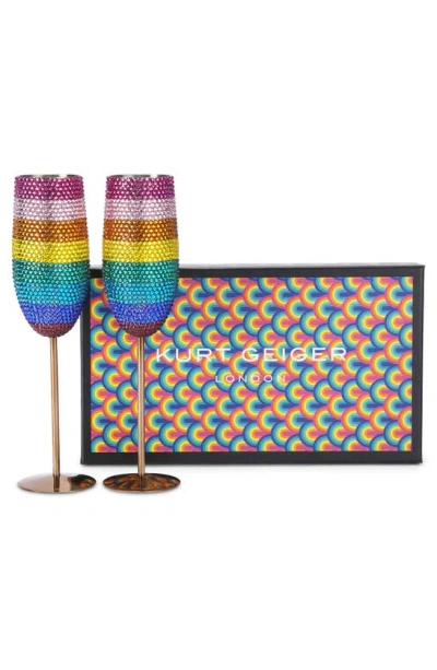 Kurt Geiger Set Of 2 Rainbow Crystal Champagne Flutes In Mult/other