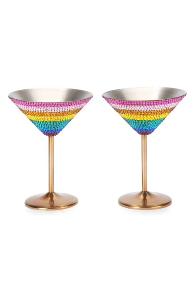 Kurt Geiger Set Of 2 Rainbow Crystal Martini Glasses In Mult/other