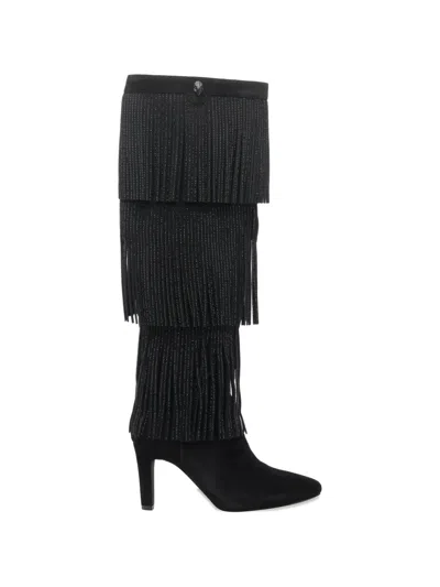 Kurt Geiger Shoreditch Fringed Boots In Black
