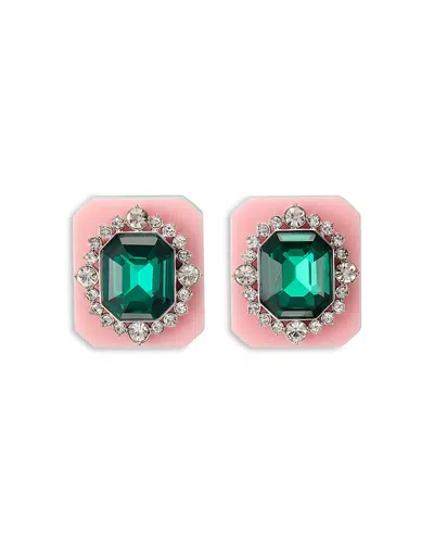 Kurt Geiger Signature Eagle Multicolor Framed Crystal Stud Earrings In Rhodium Plated